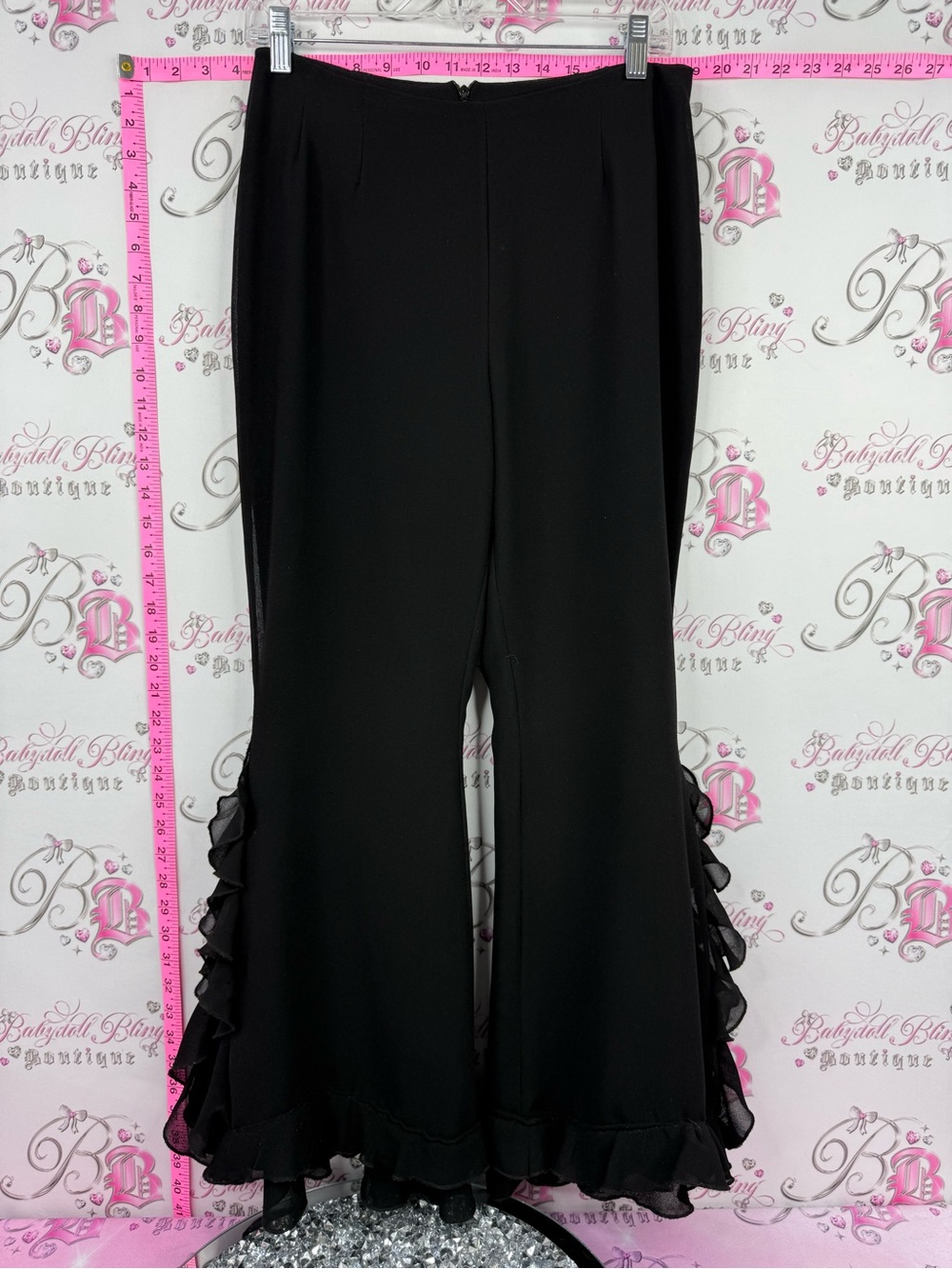 JS Collections wide leg ruffle frilly Black Wide-Leg Pants with Ruffle Hem